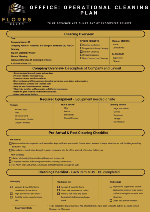 Flores Cleaning Checklist